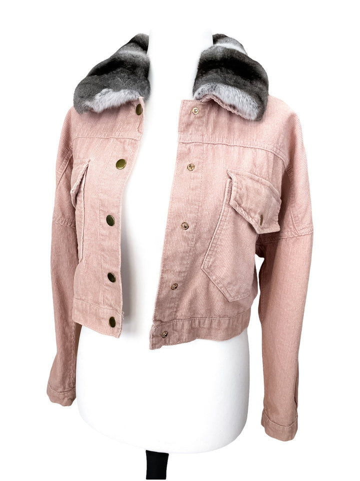 Chinchilla Fur Trimmed Crop Jacket
