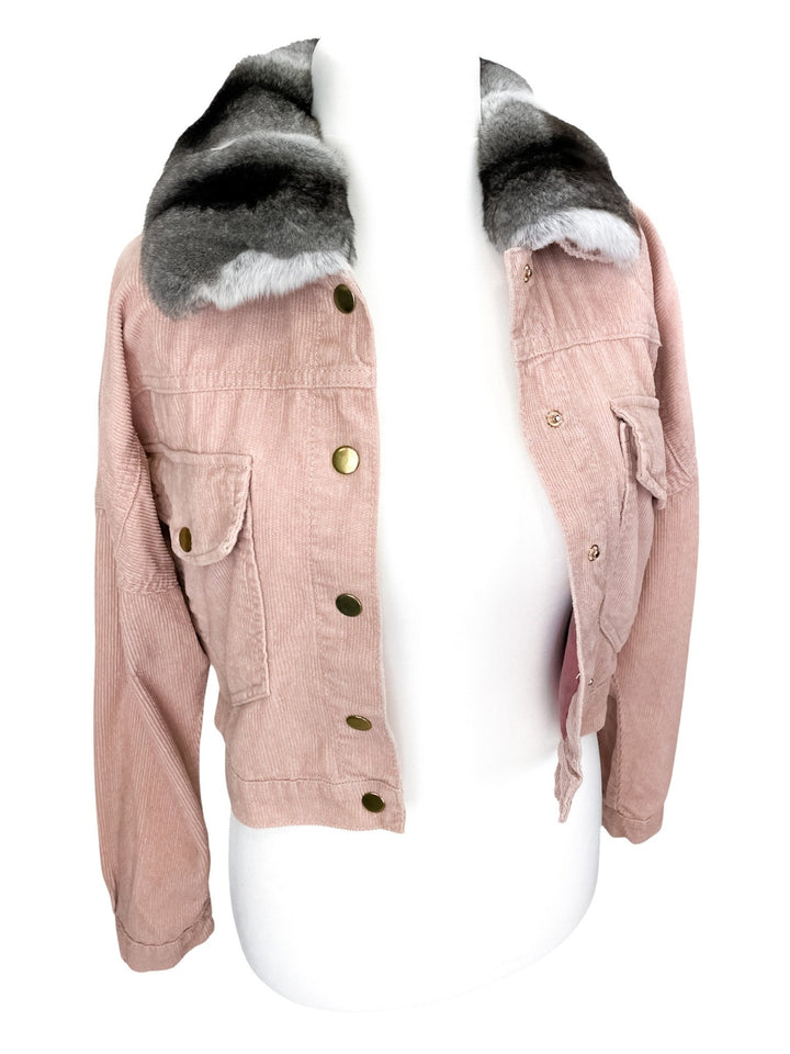 Pink Jacket With Chinchilla Fur Collar