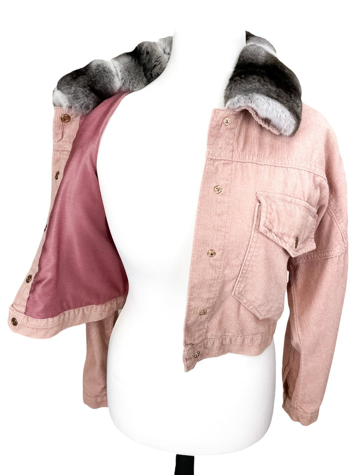 Soft Velvet Jacket With Chinchilla Fur Collar