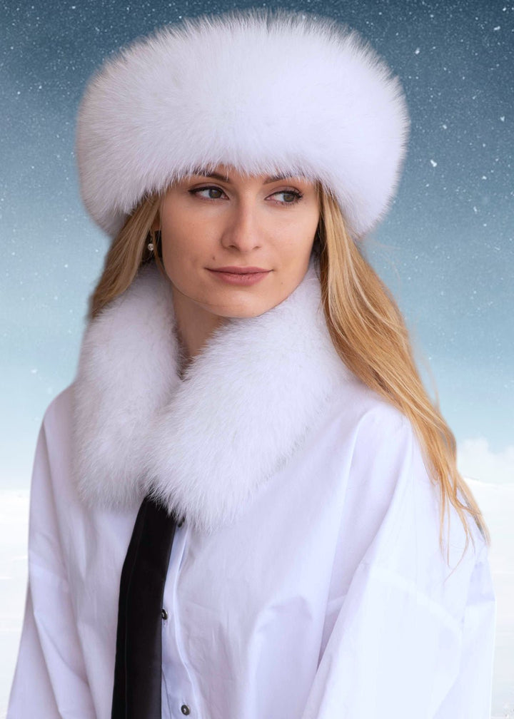 White Fox Fur Head Warmer