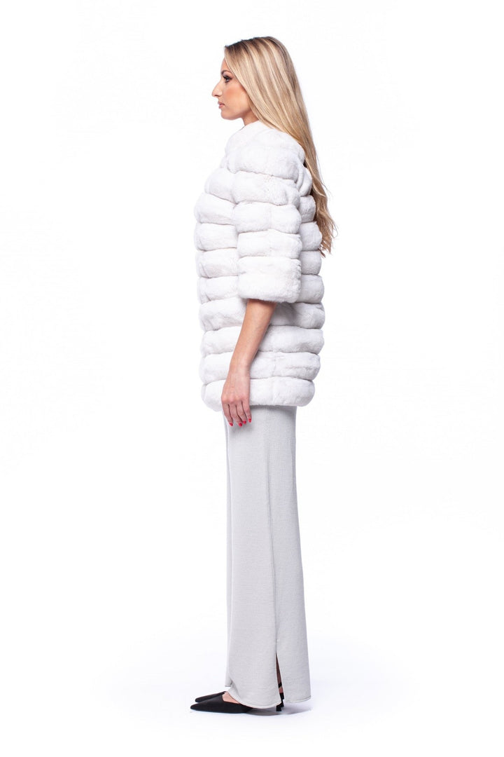 White Genuine Chinchilla Fur Jacket Worn By A Woman Model