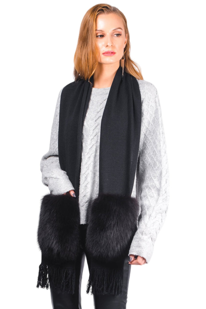 Wool Scarf With Fur Pockets